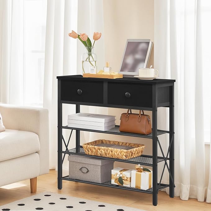 4 Tier Shoe Rack, Large Capacity Shoe Storage Organizer, Metal Shoe Shelf with Drawer and Wooden Top, for 16 Pairs of Shoes, for Entryway, Closet, Black SS24BB