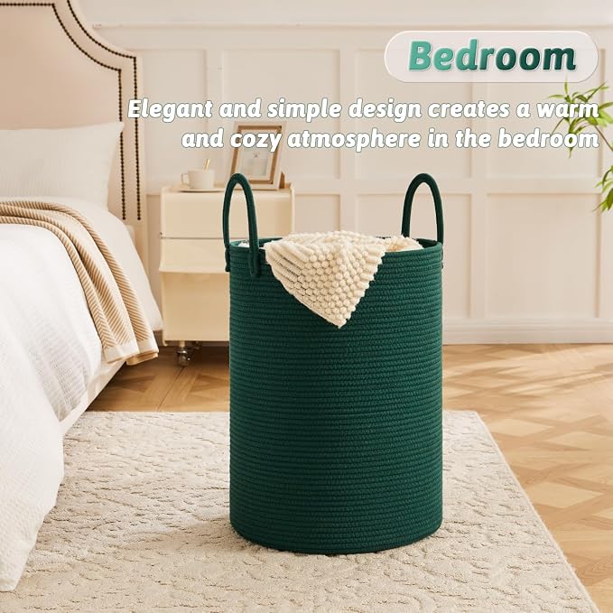 Artfeel Laundry Basket,Woven Cotton Rope Laundry Hamper,40L for Decorative Storage of Dirty Clothes,Toys and Blankets in Bathroom,Baby Room and Living Room
