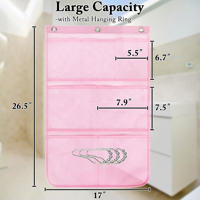 Fammart Mesh Shower Caddy Hanging, Quick-Drying Shower Organizer with 7 Pockets, Portable Bathroom Organizers and Storage for Shampoo, Soap, Loofah, Travel, and Cruise Essentials