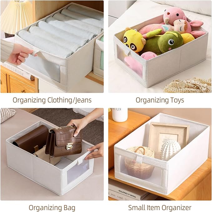 Linen Closet Organizers And Storage, 12 Pack Closet Storage Bins Linen Closet Baskets for Closet Organization Foldable Closet Organizer Bins with Clear Window For Organizing Clothing, Jeans, Shelves