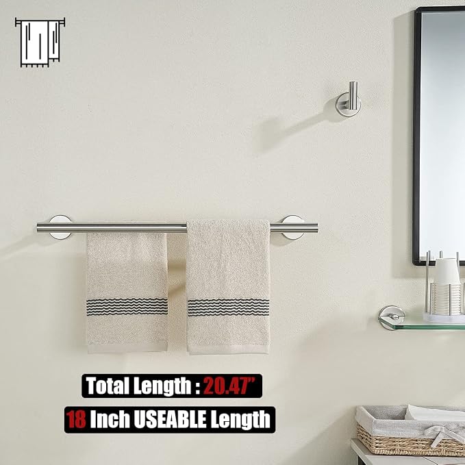 JQK Double Bath Towel Bar, 20.5 Inch 304 Stainless Steel Thicken 0.8mm Towel Rack Bathroom, Towel Holder Brushed Finished Wall Mount, Useable Length 18 Inch 2 Pack, TB100L18-BN-P2