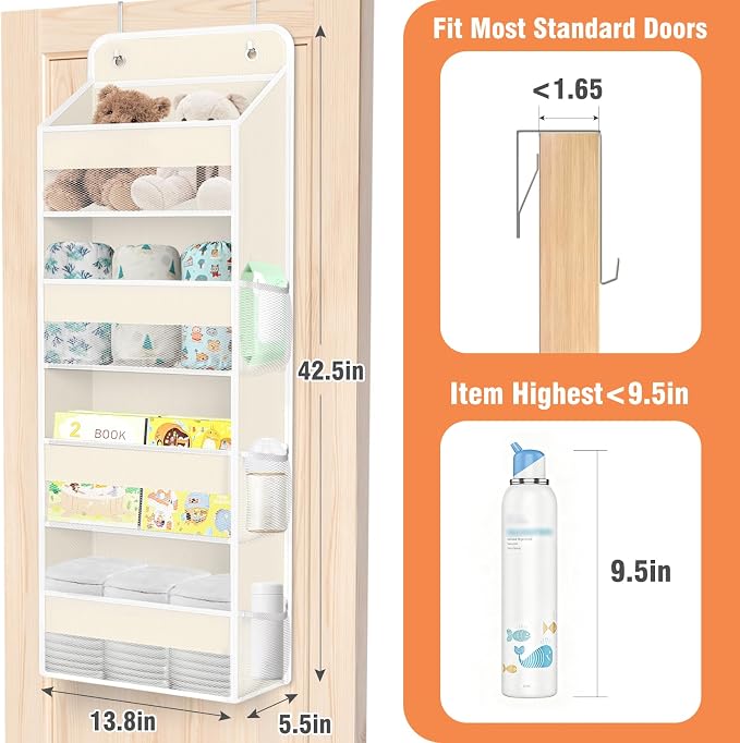 Over The Door Organizer Storage Large Capacity Hanging Bedroom Storage | 4 Shelves, 40 LB Capacity, Foldable Mesh Design, Clear Window, Sturdy, Large Storage Organizer for Nursery, Pantry & Closet