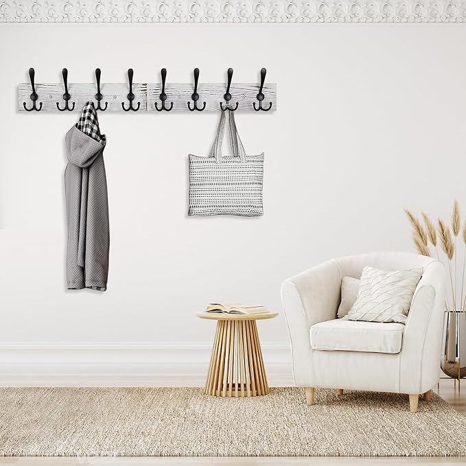 Coat Rack Wall Mount 31.5'' Coat Hanger Wall Mount Old White Coat Hooks for Wall Rustic Towel Racks for Bathroom Living Room Coat Hats Clothes