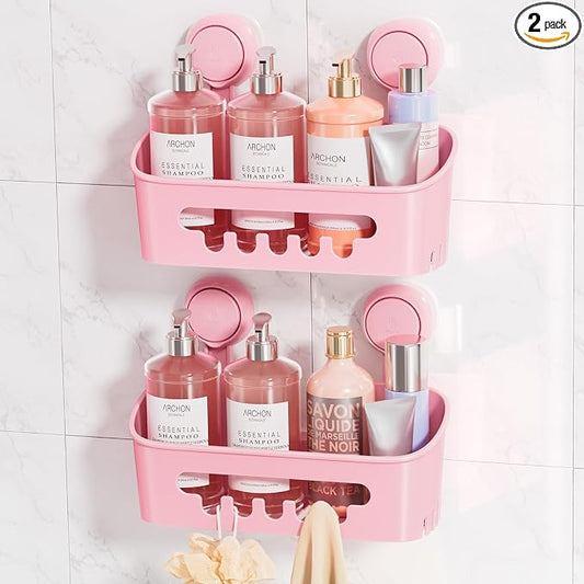 LEVERLOC Shower Caddy Suction Cup,Shower Organizer Bathroom Shelf,Pink 2pcs