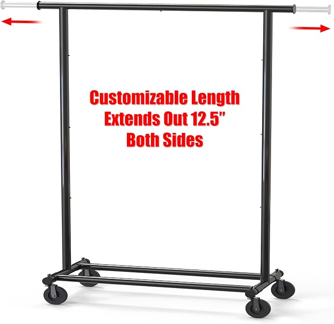 Simple Houseware Heavy Duty Clothing Garment Rack, Black | Holds Up to 150 lbs, Extendable Width from 42 to 67 Inches