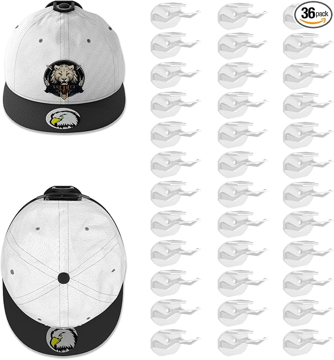 Niunuerga 36 Pack Adhesive Hat Hooks for Wall, Super Strong Hat Rack for Baseball Caps, Minimalist Hat Organizer Display for Home Decor, Hat Hangers Holder for Wall, Door, Closet, No Drilling (White)