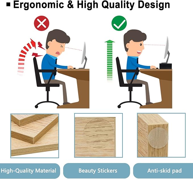 TEAMIX 2-Pack Monitor Stand Riser 20 inch, Wood Desk Computer Shelf, Maple | For 2 Monitors, Laptop, Printer, TV, PC, Keyboard Storage, Space-Saving, Ergonomic, Organizer for Home Office Gaming Vanity