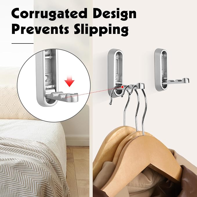 Folding Wall Hooks, 2 Pack, Silver, Zinc Alloy, Heavy Duty Coat Hooks | 90° Foldable Design, Wall Mounted, Zinc Alloy, Flip-Down Design, Includes Screws And Anchors, For Bedroom, Entryway, Closet