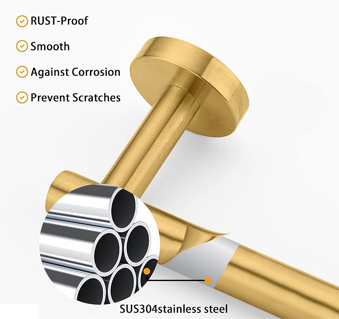Nolimas Brushed Gold Bath Hand Towel Bar Single Bars Towel Rack Rod Classic Wall Mounted Stainless Steel Bathroom Towel Bar Toilet Kitchen Towel Shelf Single Layer,9inch