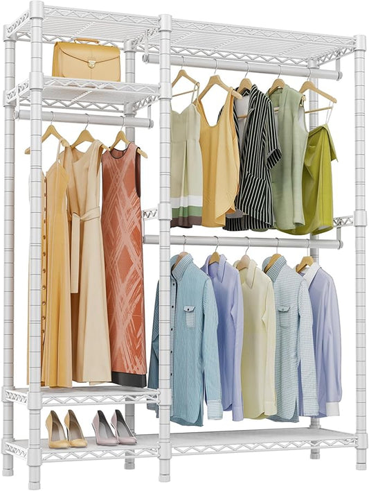 VIPEK V2 Heavy Duty Clothes Rack, Metal Closet Rack Organizer, White | Garment Racks with 4 Tiers Wire Shelving 3 Hanging Rods, Compact Freestanding Closet Metal Closet Rack, Max Load 700LBS