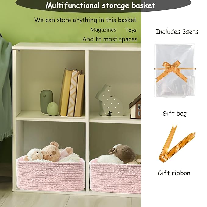 COMFY-HOMI 11.5"x7.5"x4.7" Storage Baskets for Organizing | Cotton Rope Woven Basket | Toy Storage Bin Box | Basket for Shelves, Closet Organizer Bin, Decorative Closet Shelf, 1 Pack