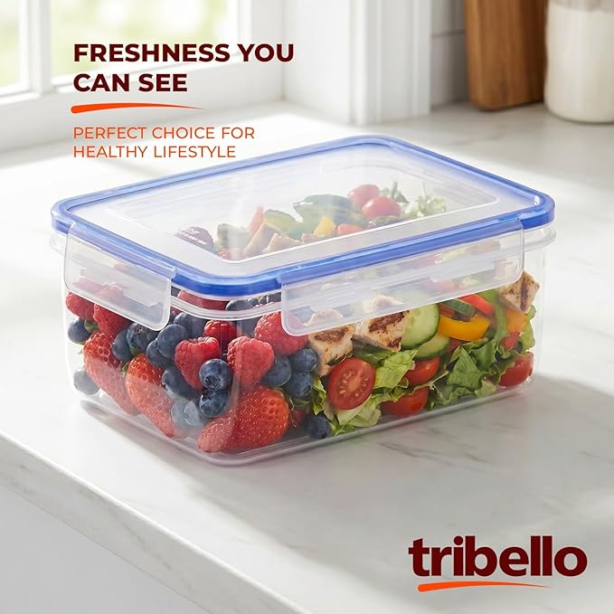Tribello 68 oz Airtight Food Storage Containers with SnapTight Lids – Clear, Stackable, BPA-Free Meal Prep Containers for Kitchen, Freezer & Pantry – 3-Pack