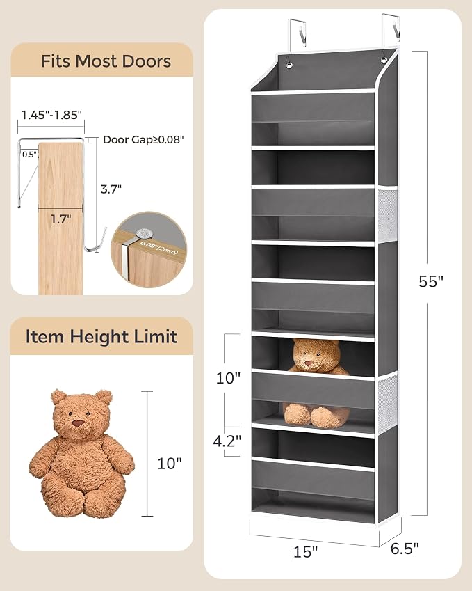 ULG 1 Pack Over Door Organizer Hanging Storage Dark Gray