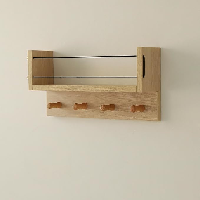 Entrance Coat Rack ，Coat Hooks, Wall-Mounted Wooden Hook Rack, Wall-Mounted Shelves are Very Suitable (Oak Color Finish-B-1)