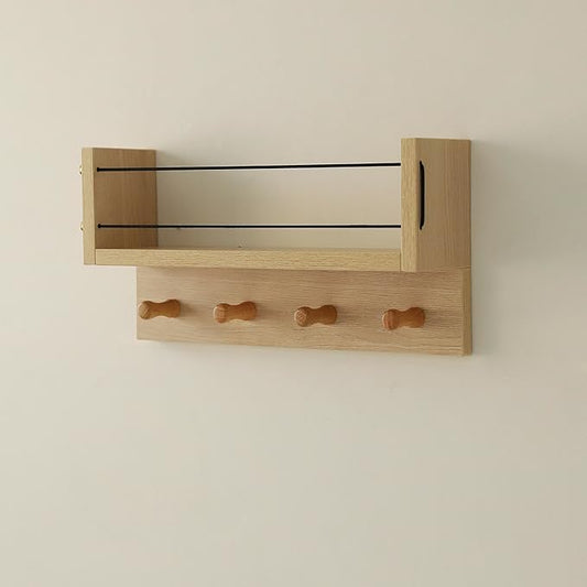 Entrance Coat Rack ，Coat Hooks, Wall-Mounted Wooden Hook Rack, Wall-Mounted Shelves are Very Suitable (Oak Color Finish-B-1)