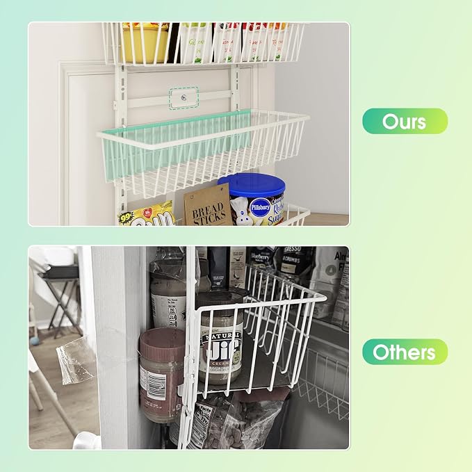 Mefirt White 9-Tier Over The Door Pantry Organizer, Pantry Organization | Pantry Hanging Organizers and Storage, Adjustable Heavy-Duty Metal for Home & Kitchen, Back of Door Seasoning Rack