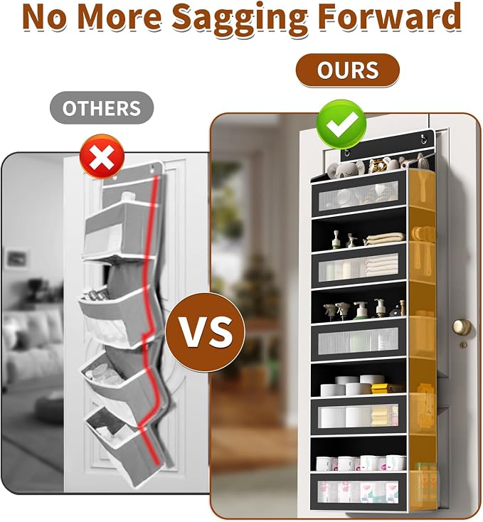 AQOOA 5-Tier Over The Door Organizer 44 lbs Capacity fit Standard Doors | Over the Door Storage 5 Large10 Side Pockets Behind Door Storage, Hanging Shelf for Closet Bathroom Bedroom Nursery, Black