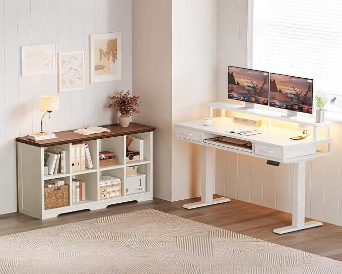 OffiGo 8 Cube Organizer Bookcase, Cube Shelf with Storage, Walnut + White | Modern Farmhouse Design, Open Cube Storage for Books & Decor, Display Shelf, Living Room, Bedroom, Home Office, Entryway