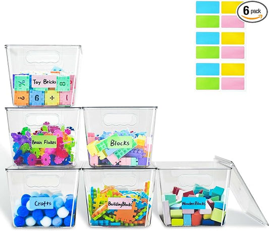 Clear Stackable Storage Bins, Plastic Toy Organizers and Storage with Lids, Toy Bins for Kids Organizer, Storage Container for Organizing for Playroom, Toy Storage Organizer Holds Toys(6)