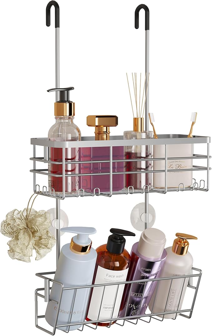 HapiRm Hanging Shower Caddy Organizer - No Drilling Shower Organizer with Inclined Shelf, Rustproof & Waterproof 304 Stainless Steel Bathroom Caddy - Silver