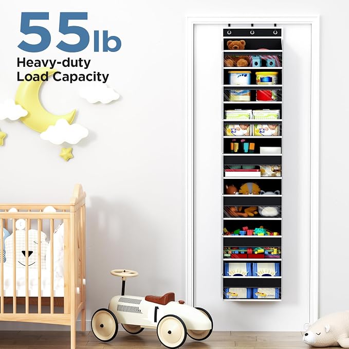 Mefirt Over The Door Organizer, 7 Tier Door Hanging Organizers with 7 Large Pockets 12 Side Pockets, Behind Door Storage Hanging Shelves for Closet Bathroom Bedroom Nursery