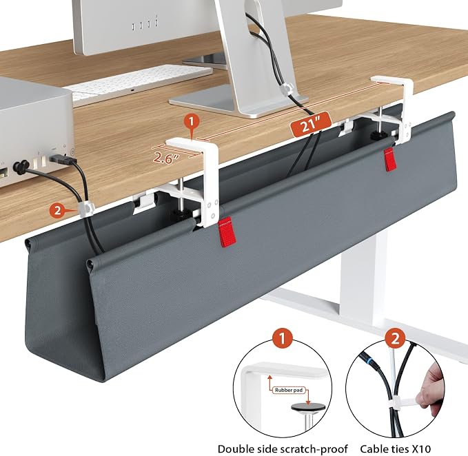 Univivi No Drill Under Desk Cable Management Tray, 36 inch Cable Management | Clamp/Screw Mount Desk Cord Organizer, Premium Fabric Cord Management, Large Capacity Desk Cable Organizer for Office, Home