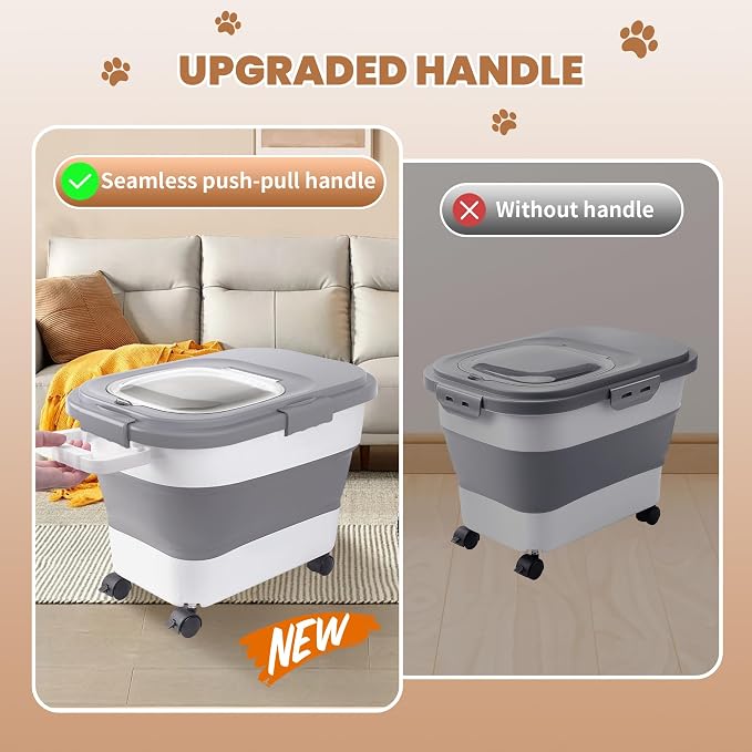 15-23Lbs Airtight Dog Food Storage Container,Collapsible Dog Food Container | Cat Food Container with Double Airtight Seal & Magnetic Lid,Large Pet Food Storage Container Wheels & Handle for Easy Moving