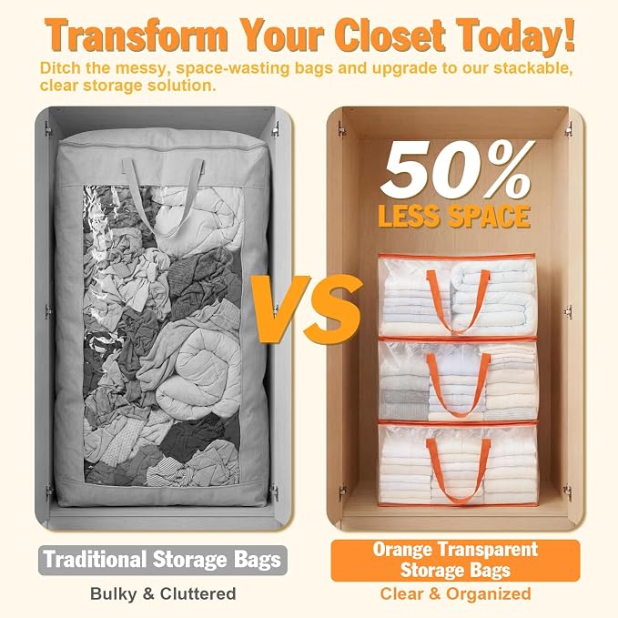KYODOLED 2-Pack Clear Moving Bags Heavy Duty Extra Large, Storage Totes with Reinforced Handles & Label Pocket, Transparent Packing Containers for College Dorm, Clothes, Bedding, Home Organization