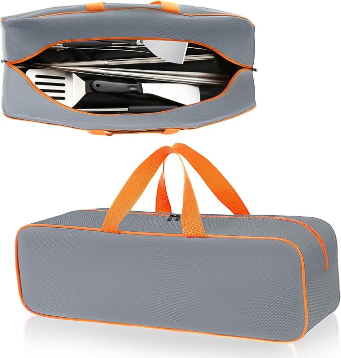 Grill Utensil Storage Bag for Outdoor Grilling, 24 x 8 x 8 in, Gray | 1680D Oxford fabric, large capacity grill tool storage bag, accessories storage compatible with Blackstone griddle