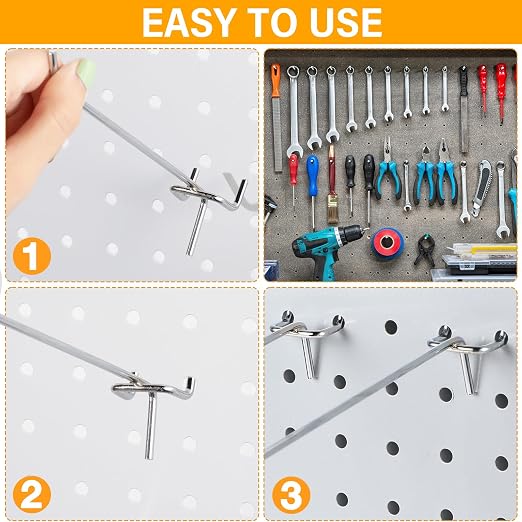 100 Pcs Peg Board Shelving Hooks Stainless Steel Hanging Board Pegs Wall Display Hooks Bulk for 1/8 1/4 Garage Storage Organizer Accessories (8 Inch,Silver)