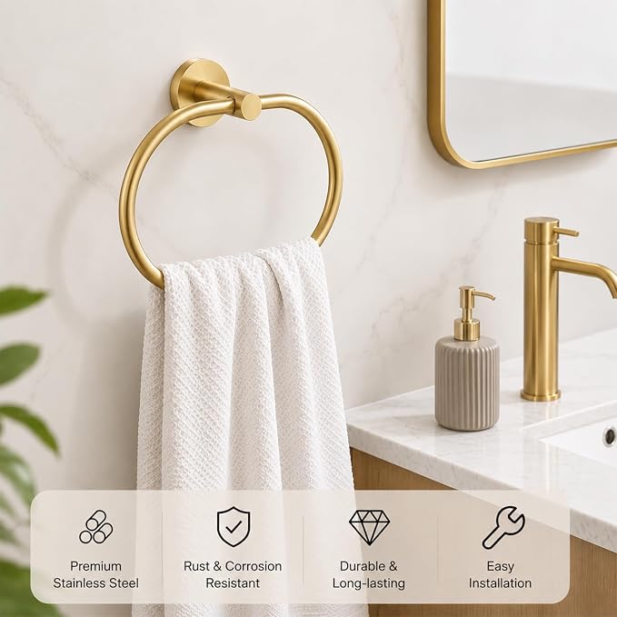 Brushed Gold Bathroom Accessories Set, 7 Pieces Gold Towel Bar Bathroom Hardware Set, 31.5 Inch Towel Racks for Bathroom, SUS304 Stainless Steel Bathroom Towel Holder Toilet Paper Holder Wall Mounted