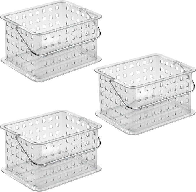 iDesign Small Clear Shower Caddy with Handle, 3-Pack | Portable, Shower Organizer, For Dorm or Bathroom