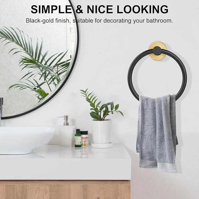 SetSail Towel Holder for Bathroom Wall Stainless Steel Hand Towel Ring Heavy Duty Towel Hanger for Bathroom, Black and Gold