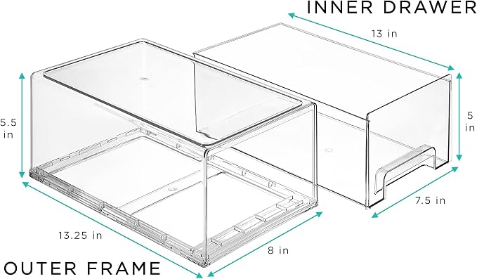 Sorbus Plastic Storage Bins Stackable Clear Pantry Organizer Box Bin for Organizing Kitchen Fridge, Food, Snack Pantry, Fruit, Vegetables, Bathroom, Wide & Narrow Deep (4 Pack)