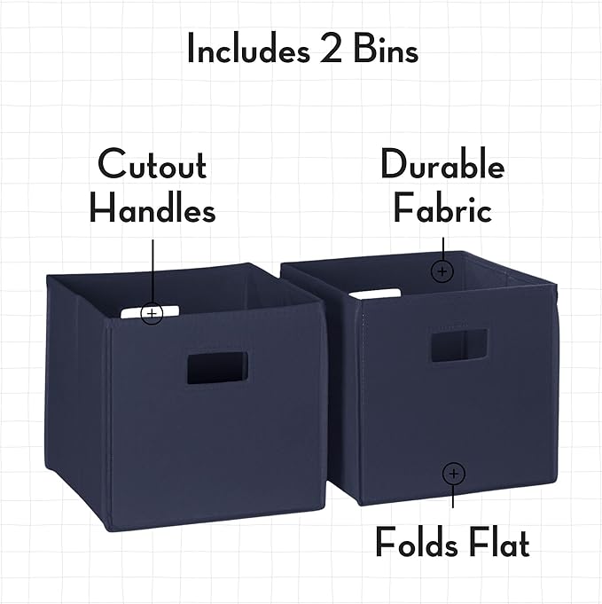 RiverRidge Folding Storage Bins - 2-pack of 10in Tall Navy Cubes | Fabric Bins, Set of 2 Storage Cubes, Cut-out Handles, Playroom Closet Organizer, Collapsible Cubby with Bottom Board Insert