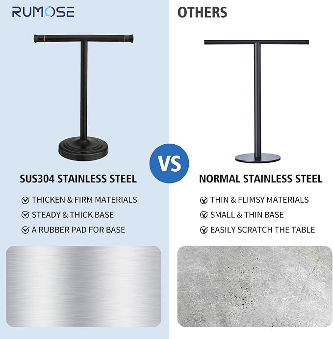 RUMOSE Oil Rubbed Bronze Hand Towel Holder Stand Countertop Towel Rack | 13 Inch Bathroom Kitchen Vanity T-Shape Towel Stand Free Standing Stainless Steel Towel Bar Towel Ring