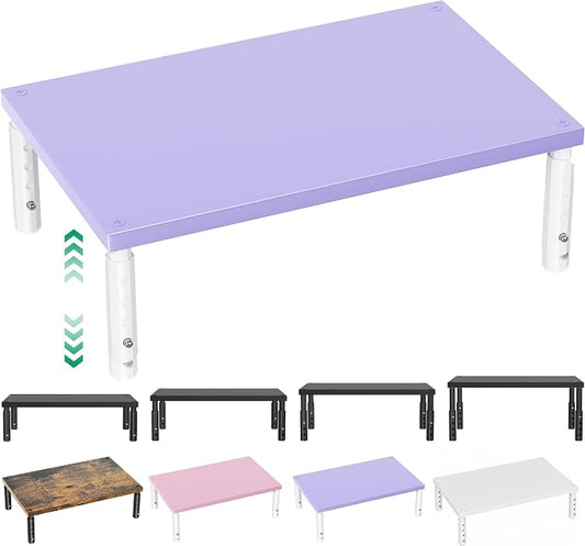 Desk Organizers and Accessories, Adjustable Computer Monitor Stand Riser, Laptop Stand, Office Desk Accessories & Workspace Organizers for Women, Purple Wood