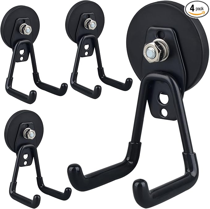 MUTUACTOR Powerful Magnetic Hooks,Anti-Slip Heavy Duty Magnetic Hooks for Hanging,4PCS Magnetic Mount Strong Metal Storage Hooks for Organize Garage Tools Power Drill Driver Tool Chest Locker