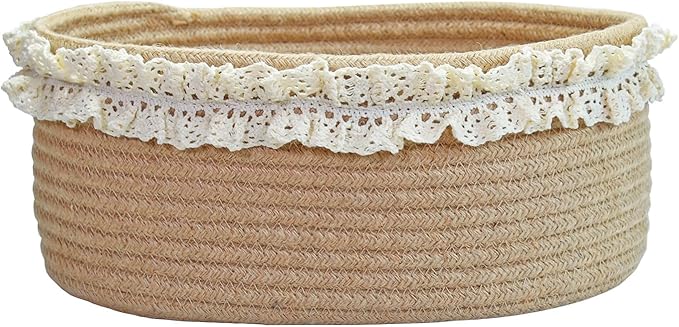 Yimi's Dream Basket for Gifts Empty, Small Brown Storage Basket for Shelves | Cute Jute Woven Gift Basket with Handle for Easter, Baby Shower, Birthdays, Nursery, Families Decorative(Oval, 12"x 8"x 5")