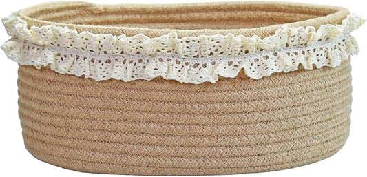 Yimi's Dream Basket for Gifts Empty, Small Brown Storage Basket for Shelves | Cute Jute Woven Gift Basket with Handle for Easter, Baby Shower, Birthdays, Nursery, Families Decorative(Oval, 12"x 8"x 5")