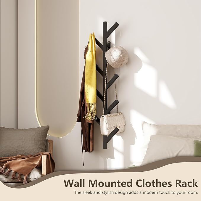 Prywot 2PK Vertical Hat Rack, Metal Coat Rack Wall Mounted, Black, 37.8" | 9 Hooks, Space-saving wall-mounted design, for Hats, Jackets, Coats, and Bags - Suitable for Entryways and Bedrooms
