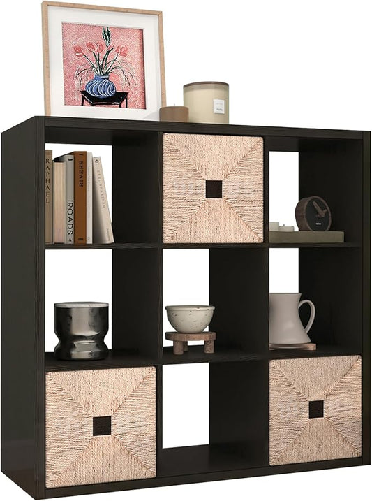 [2026 Wooden Thick Frame 9 Cube Storage Organizer Shelf with Anti-Tipping Kits + Reversible Open Back Bookcase, Horizontal and Vertical Dual-use（Chocolate,11inch）