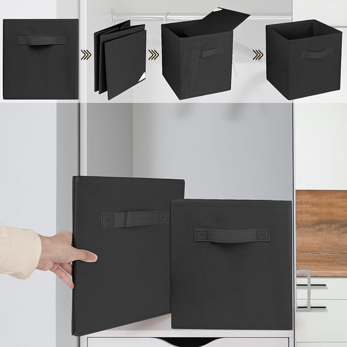 2 Pcs Storage Cubes, 10.5 Inch Collapsible Storage Bins, Fabric Foldable Bins for Organization, Durable Storage Bins for Closet, Shelves, Offices (Black)