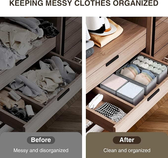 DIMJ Drawer Organizer Clothes, Dresser Organizer For Nursery, Bedroom, Closet, Baby Clothes Organizer and Storage, Foldable Fabric Drawer Dividers for Baby Socks, Belt, Tie (4 Pack, Blended)