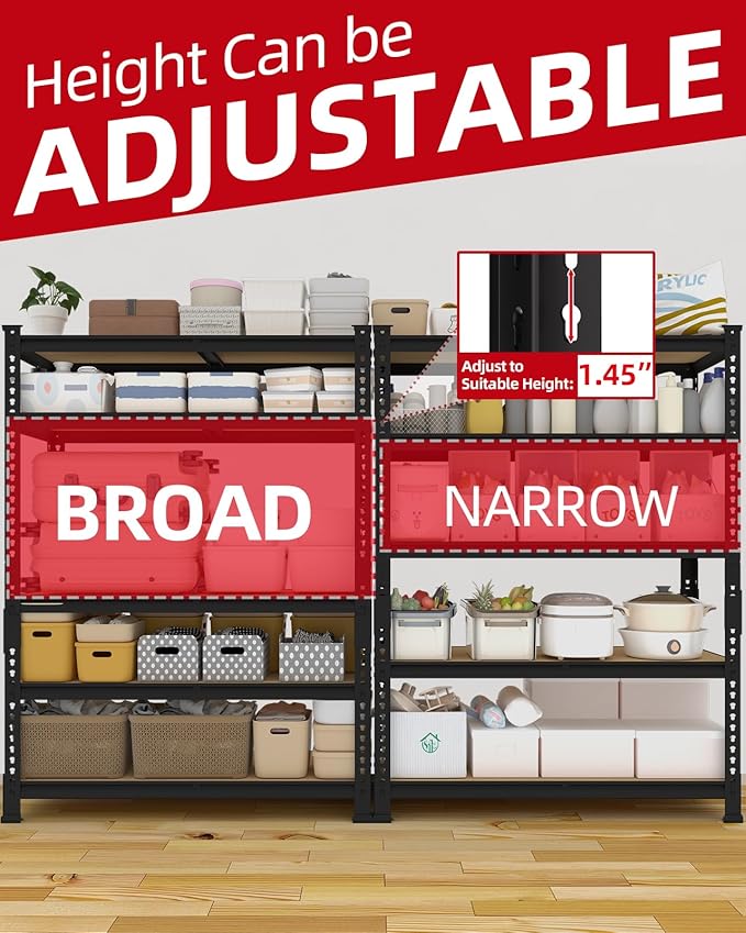 PrimeZone 5-Tier Garage Storage Shelves, Adjustable Metal Shelving, Black | 36"W x 16"D x 72"H, Heavy-Duty Metal Frame & Connectors, FSC MDF Boards, 2000 LBS Storage for Garage, Pantry, Closet, Kitchen