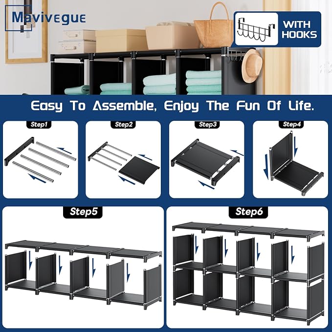 Mavivegue Book Shelf, 20 Cube Storage Organizer, DIY Bookcase, Metal Cube Bookshelf,Tall Book case for Bedroom, Living Room,Office,Closet Storage Organizer, Black Cubicle Storage Rack