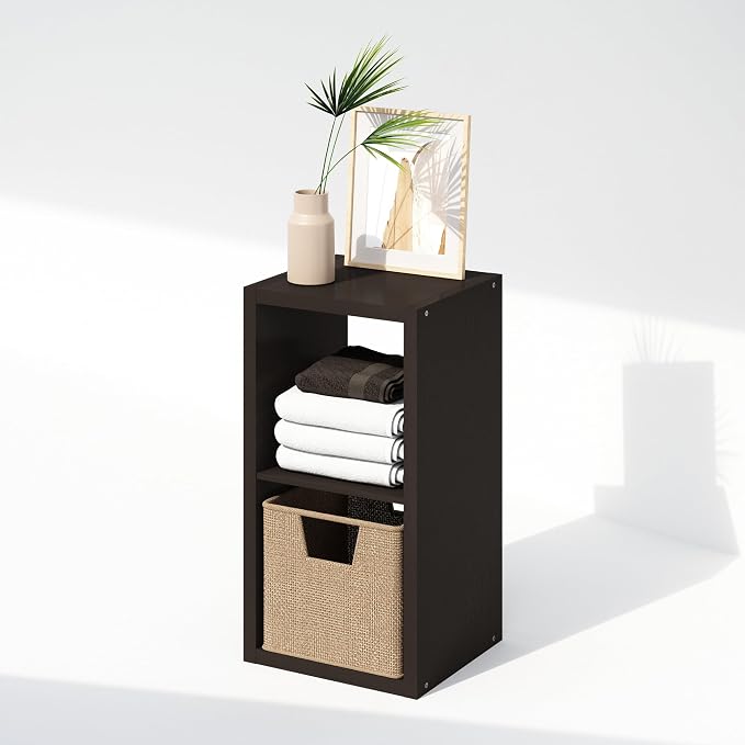 Furinno Cubic Extra Thick 2-Cube Closet Organizers and Storage, Dark Oak | 14.6 x 16 x 30 in, Open Shelf Closet Storage, Closet Organizer, for Wardrobe, Bedroom, Living Room
