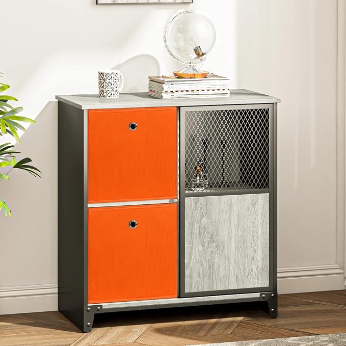 Foldable Storage Cubes Bins ,11 Inch Cloth Storage Cube Fabric Storage Box Cubes Organizer Baskets with Dual Handles for Home Organizer Set of 3 (Orange)