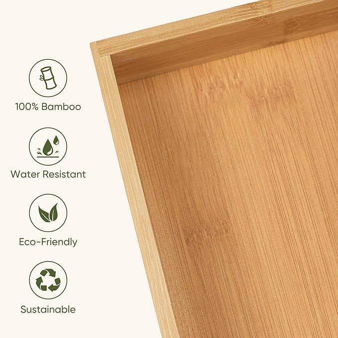 Vincona Bamboo Drawer Organizers Set, 5-Piece Multi-Use Wood Storage Organizers, Desk Drawer Tray for Kitchen, Bathroom, Office, Dresser, Bamboo Box Bin for Jewelry, Makeup, Junk, Gadgets