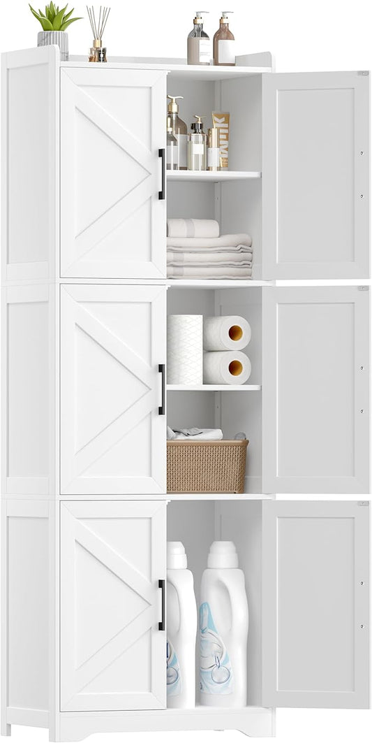 Akxomel Tall Bathroom Floor Cabinet with 6 Barn Door 60.2''H Pantry White | 11.6''D x 22.6''W Linen Storage Cabinet with Adjustable Shelves, for Kitchen, Living Room, Entryway